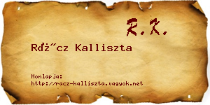 Rácz Kalliszta névjegykártya